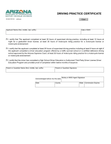 Cover of Driving Practice Certificate (96-0223)