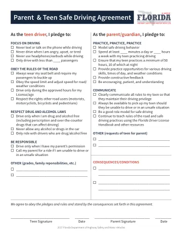Cover of Parent & Teen Safe Driving Agreement