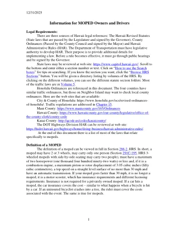 Cover of Information for MOPED Owners and Drivers