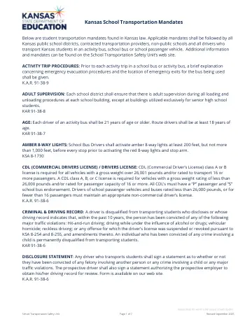 Cover of Kansas School Transportation Mandates