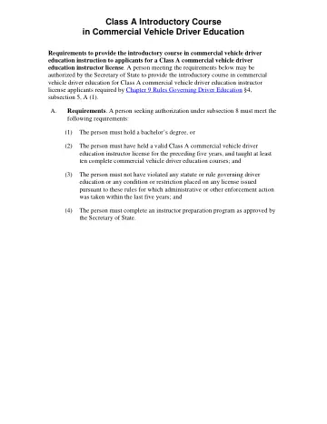 Cover of Class A Introductory Course in Commercial Vehicle Driver Education