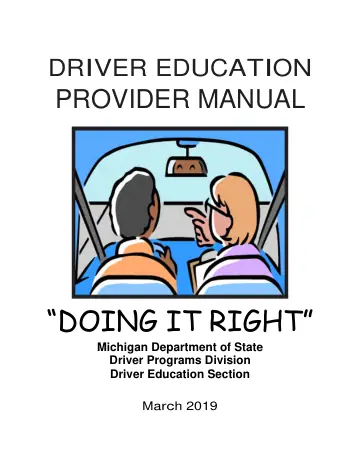 Cover of Driver Education Provider Manual: "Doing It Right"