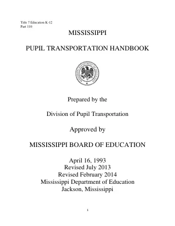 Cover of Mississippi Pupil Transportation Handbook (Title 7 Education K-12, Part 110)