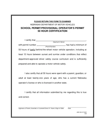 Cover of School Permit/Provisional Operator's Permit 50 Hour Certification