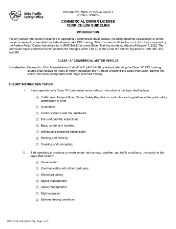 Cover of Driver Training Commercial Driver License Curriculum Guideline (DTO 0232)