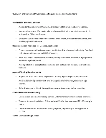 Cover of Overview of Oklahoma Driver License Requirements and Regulations (Study Guide)