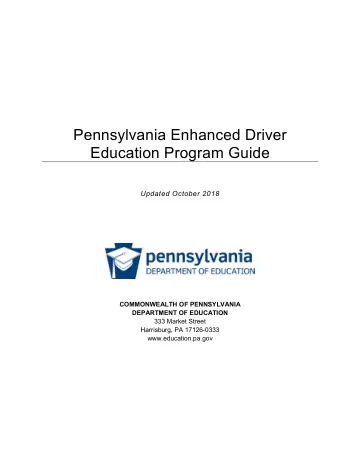 Cover of Pennsylvania Enhanced Driver Education Program Guide