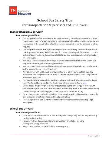 Cover of School Bus Safety Tips For Transportation Supervisors and Bus Drivers