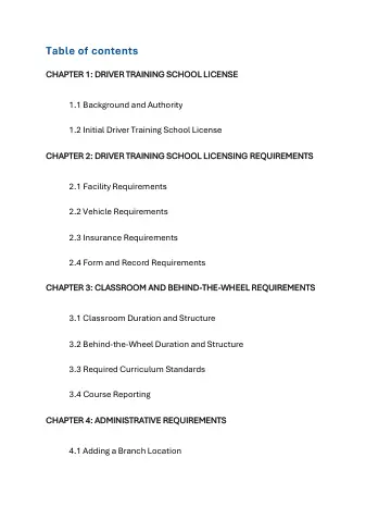 Cover of Driver Training School Policies and Procedures Handbook
