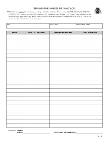 Cover of Behind-the-Wheel Driving Log (optional)